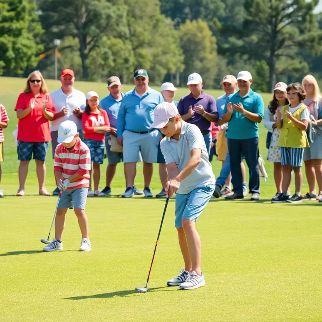 Young golfers practicing on a sunny golf course