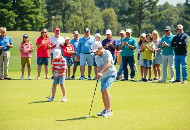 Young golfers practicing on a sunny golf course