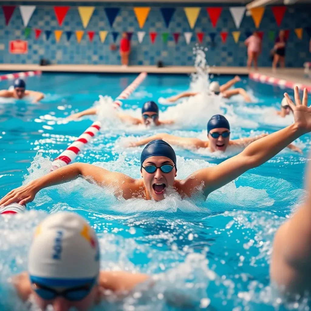 Competitive swimmers training in a pool