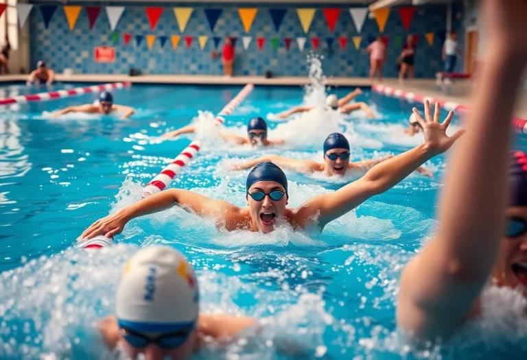 Competitive swimmers training in a pool