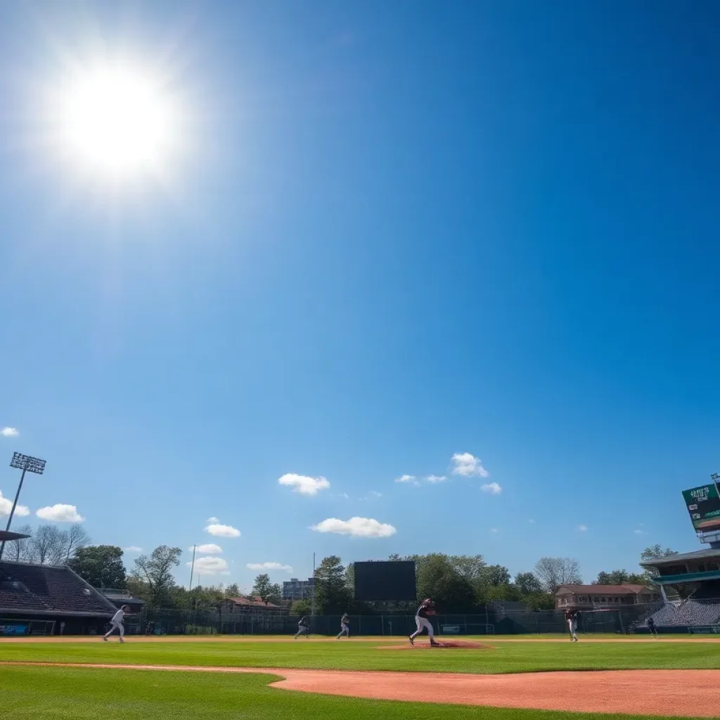 AHSAA baseball playoffs with players competing on a sunny baseball field