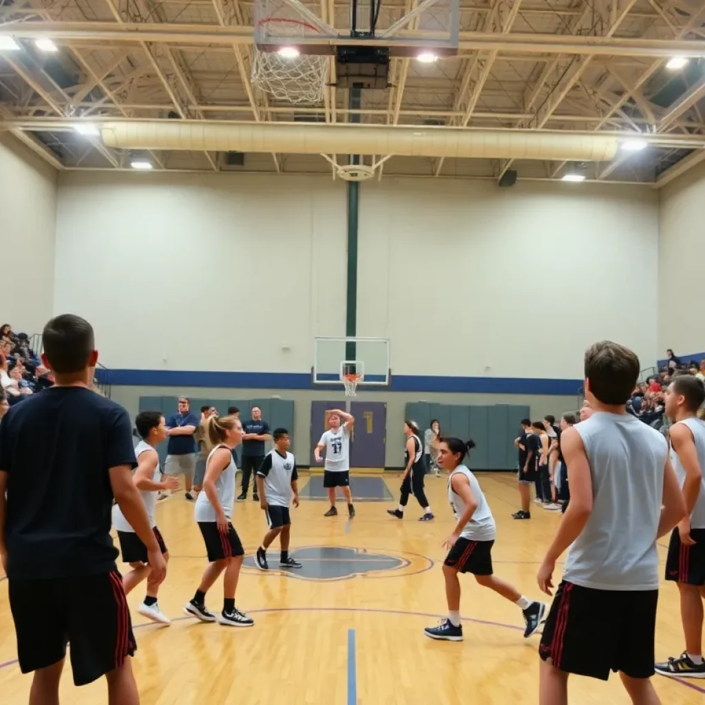 Aiken High School boys basketball team practicing during training session