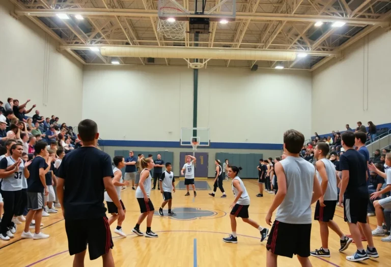 Aiken High School boys basketball team practicing during training session