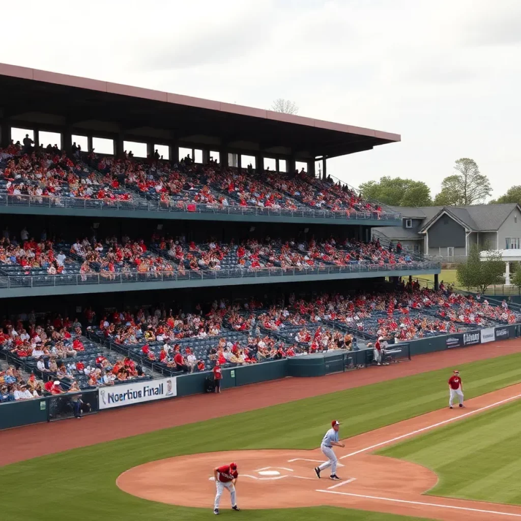 Fans cheering at an Alabama high school baseball quarterfinal game.