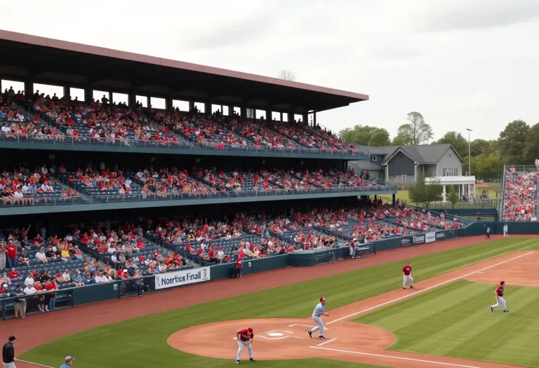 Fans cheering at an Alabama high school baseball quarterfinal game.