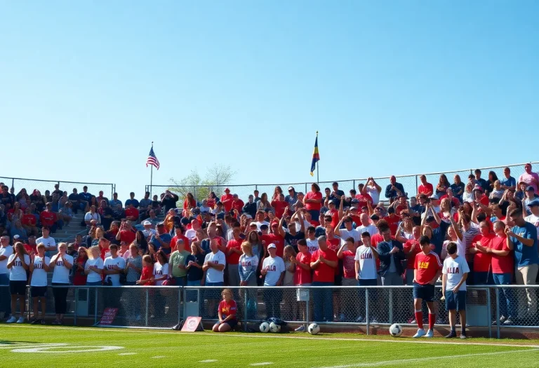 Fans cheering at Alabama high school soccer playoff match