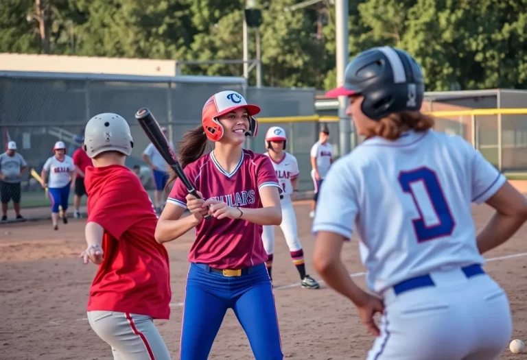 Alabama high school softball players in action during a game.