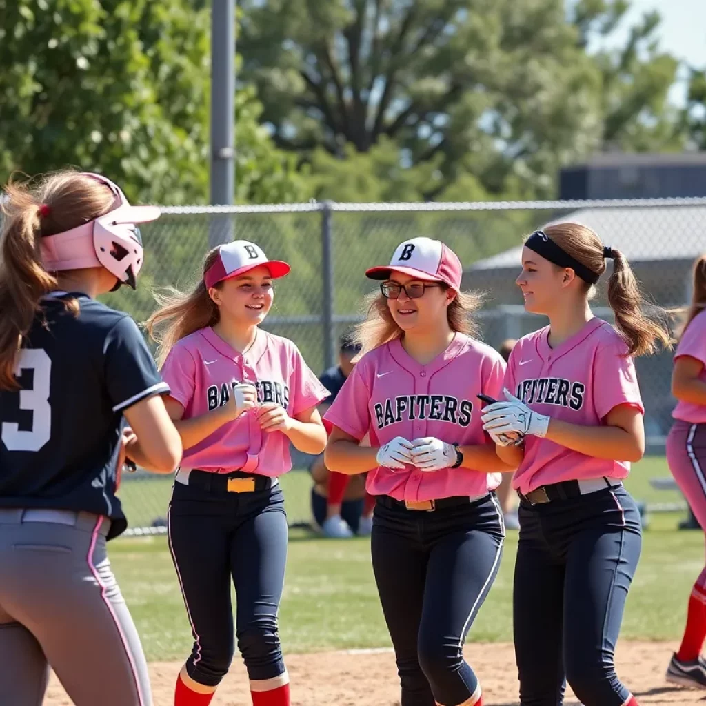 High school softball players competing in a playoff game in Alabama.