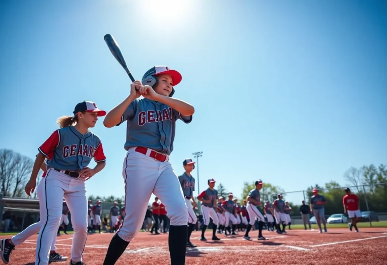 Young athletes playing baseball in a high school game