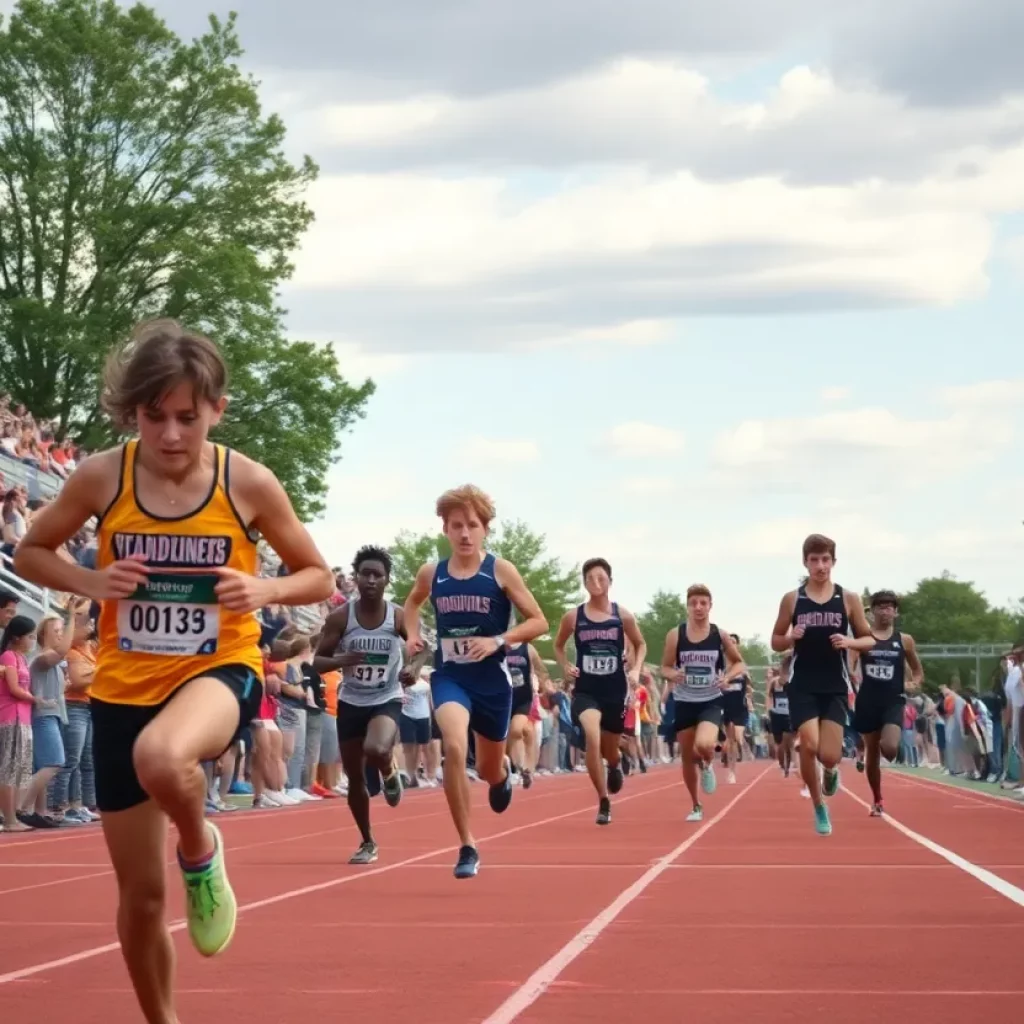 Athletes competing at Arrowhead High School track championship event.