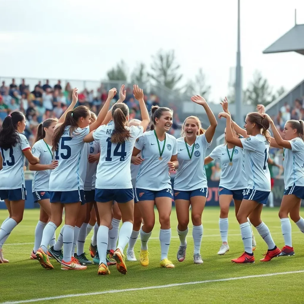 Ashley girls soccer team celebrating their championship victory