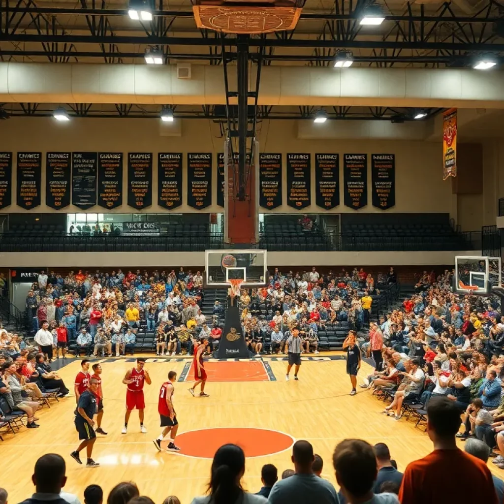 Barr-Reeve basketball gym with fans and players