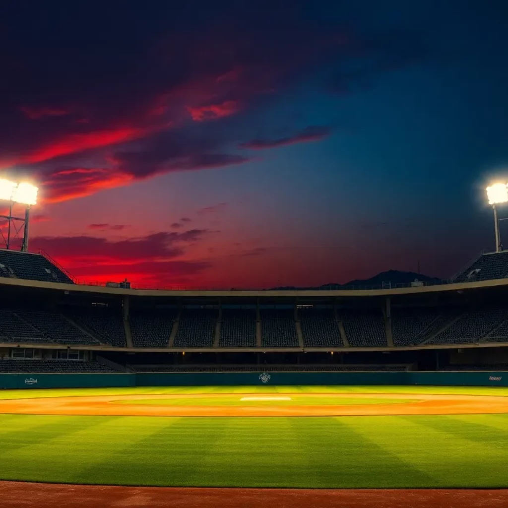 Baseball field at sunset in remembrance of Coach Joel Gafford