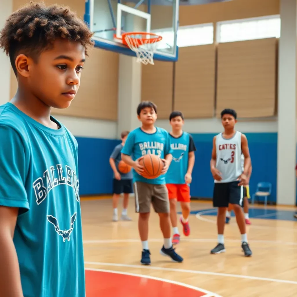 Young athletes training on a basketball court