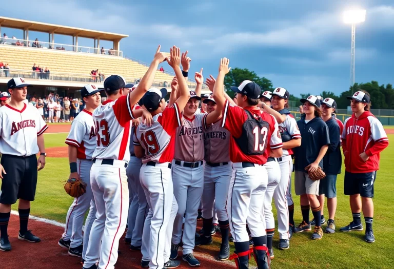 Celebration of Bay City Western baseball team after a game.