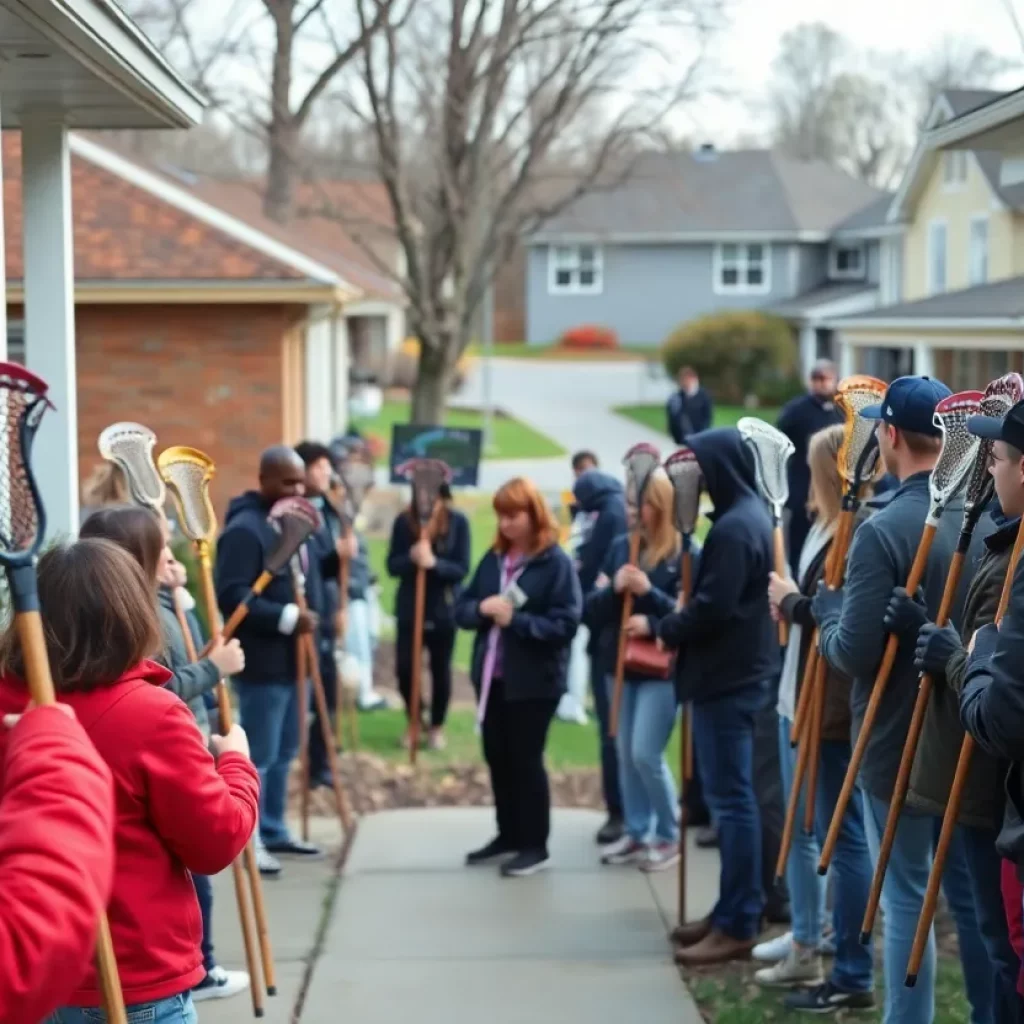 Lacrosse sticks displayed on porches in Bay Village
