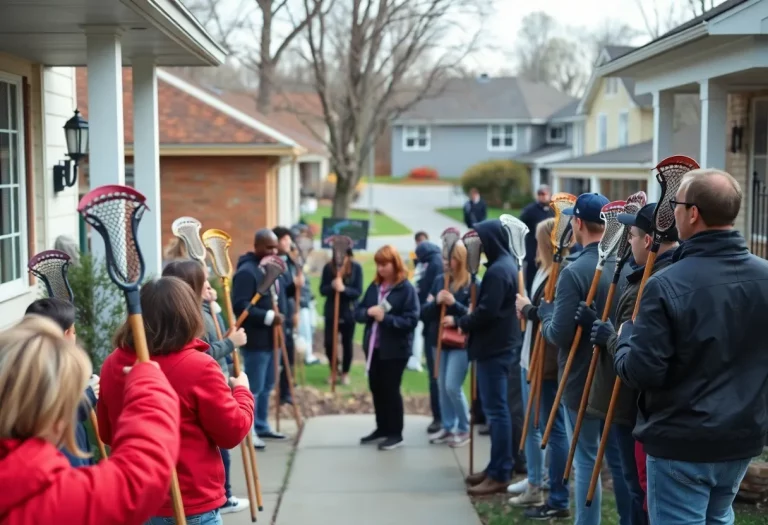 Lacrosse sticks displayed on porches in Bay Village