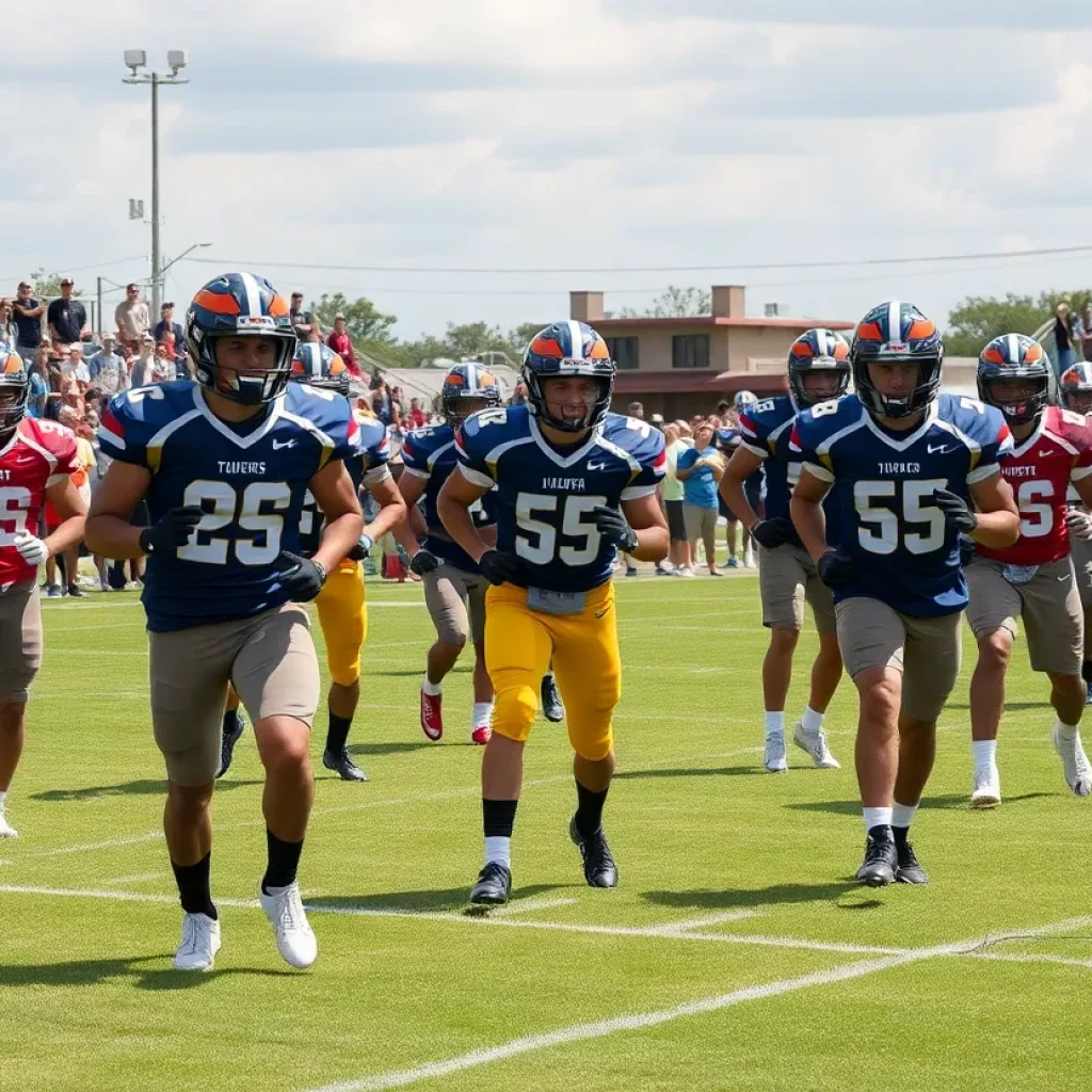 Bellville Brahmas football team practicing for the 2025 season.