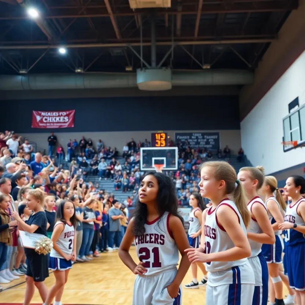 Benton High School basketball game with fans cheering