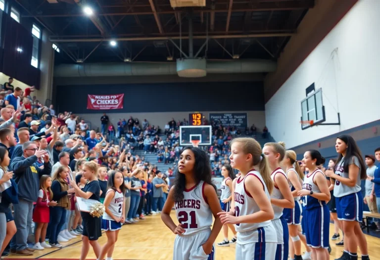 Benton High School basketball game with fans cheering