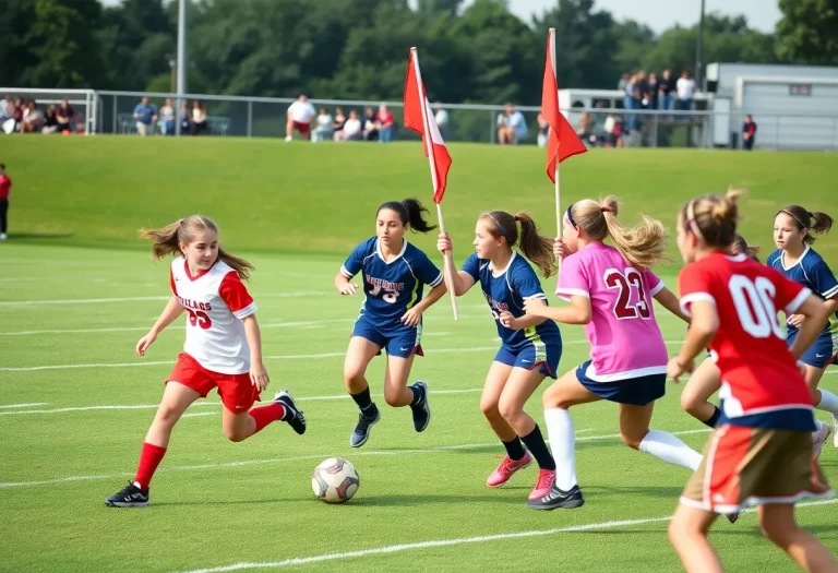 Girls flag football game with Birmingham Groves Falcons competing