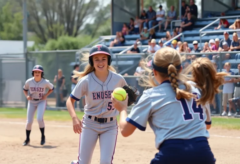 High school softball team playing a game with fans cheering.