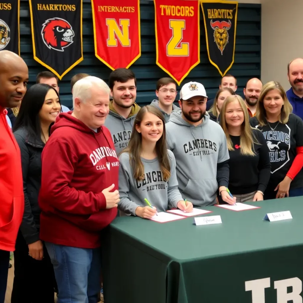 Bridgeport athlete signing ceremony with supportive family and friends