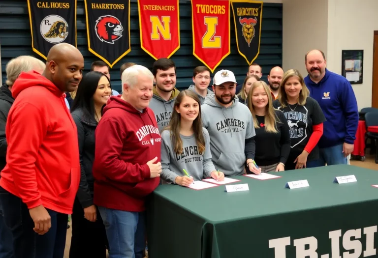 Bridgeport athlete signing ceremony with supportive family and friends