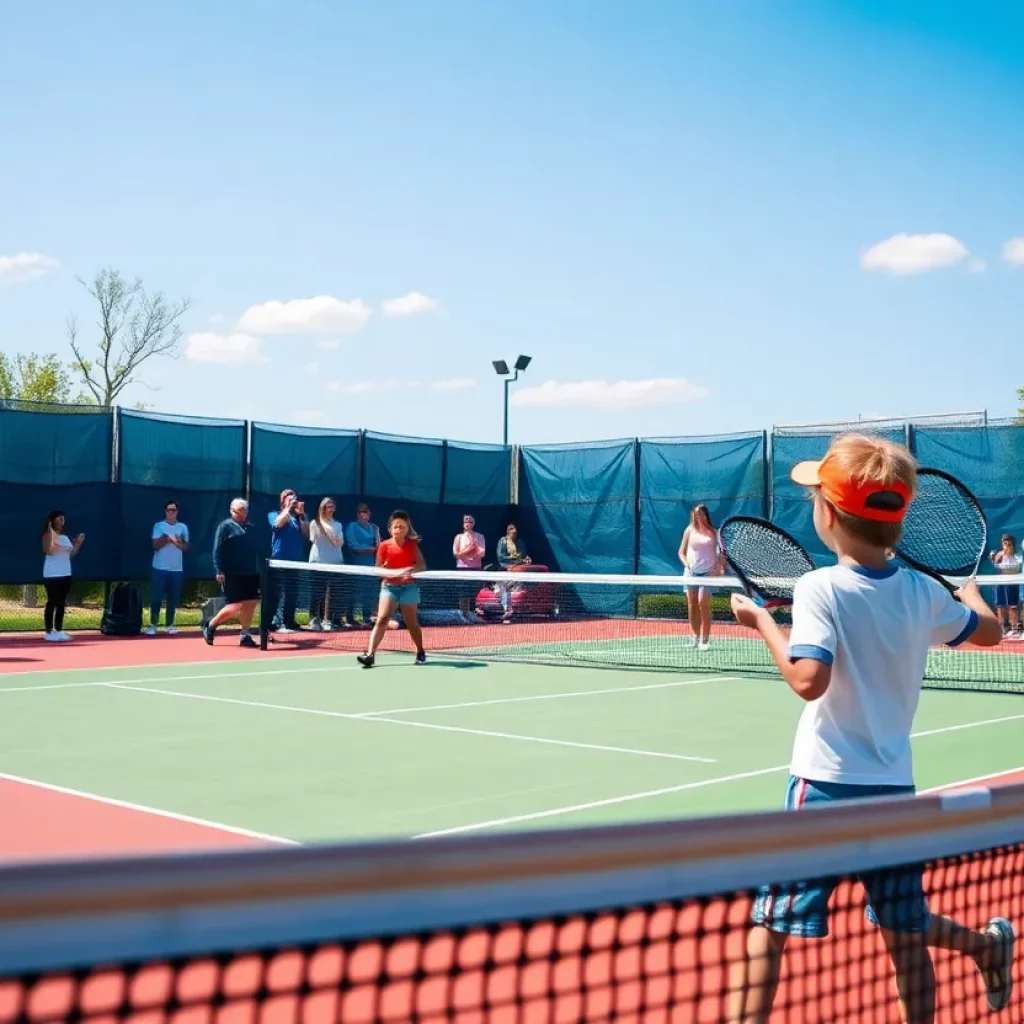Young tennis players practicing at a vibrant court in Cabarrus County.