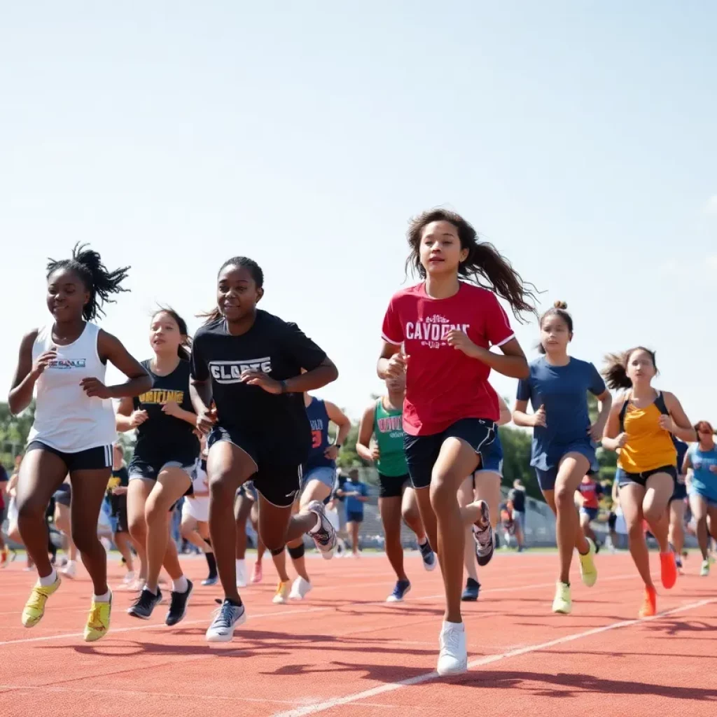 Diverse athletes competing at a California high school track meet.