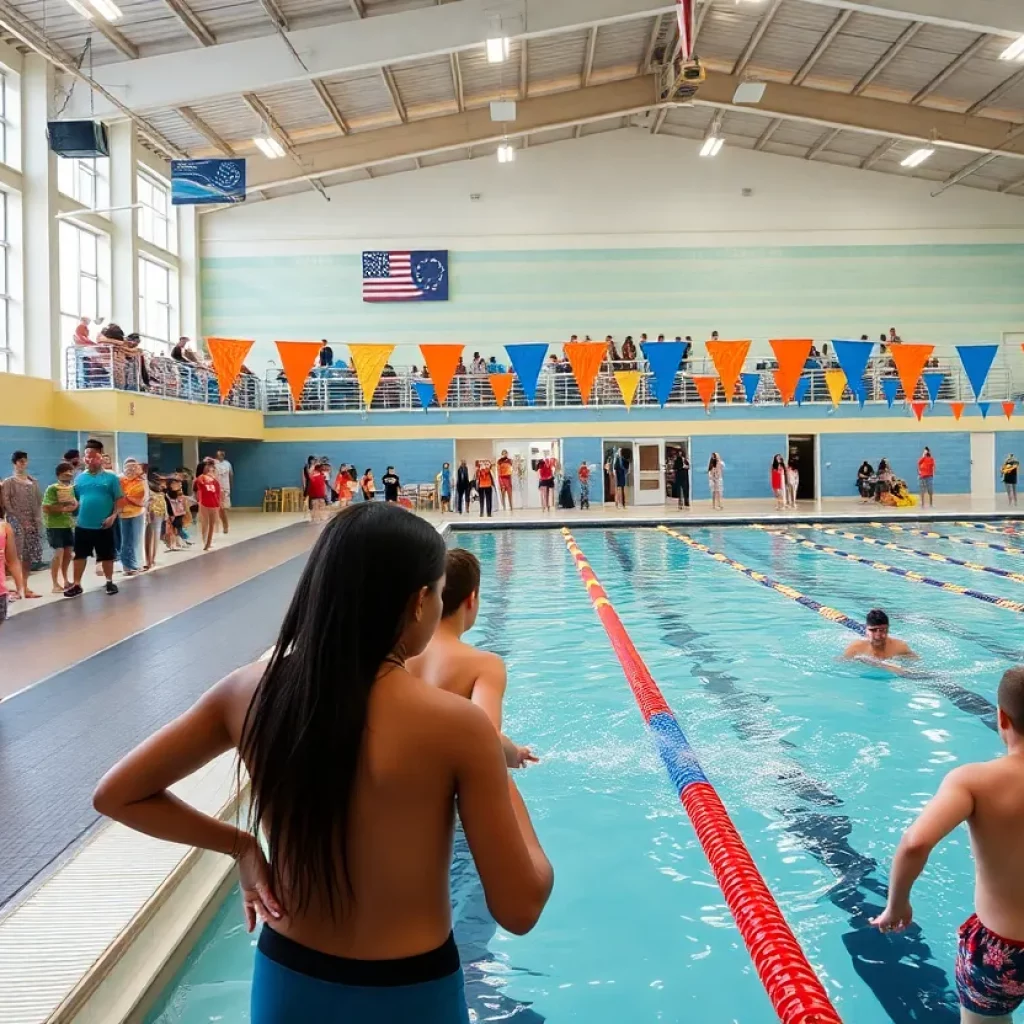 Carmel Indiana aquatic center with swimmers training.