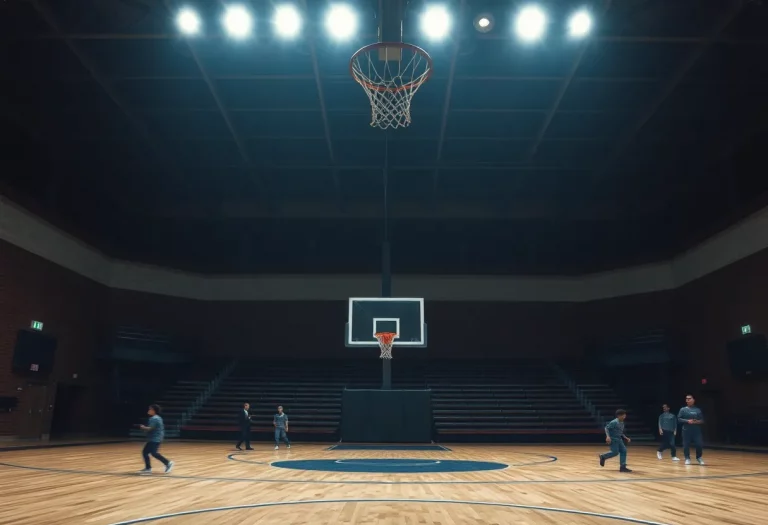 Basketball court with empty bleachers representing consequences of UIL violations.