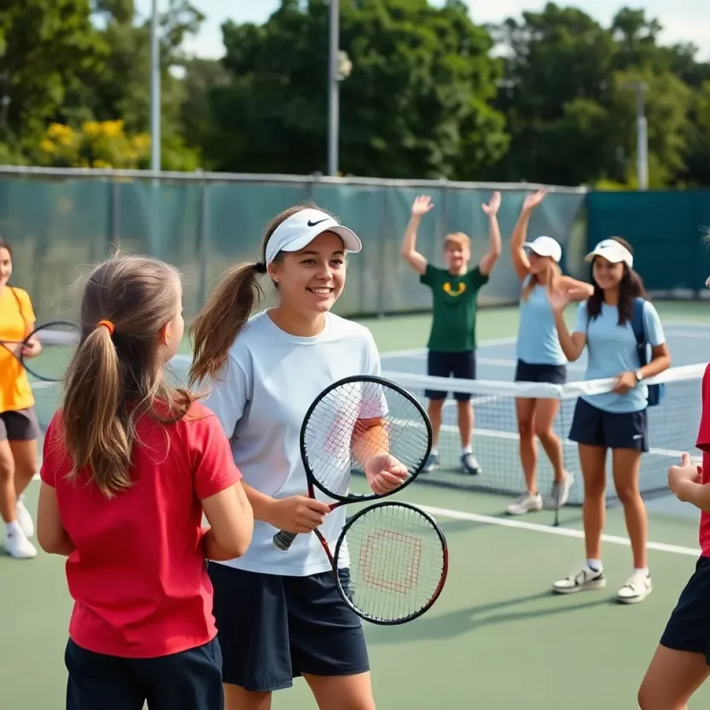 High school students playing tennis and celebrating their achievements
