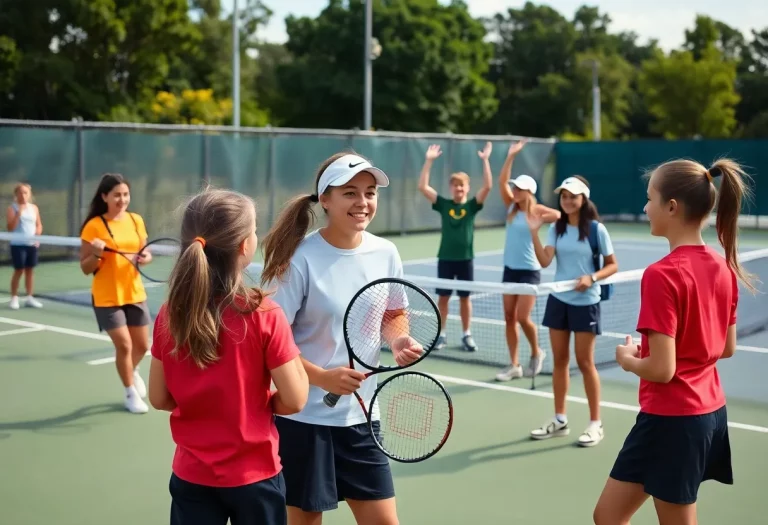 High school students playing tennis and celebrating their achievements