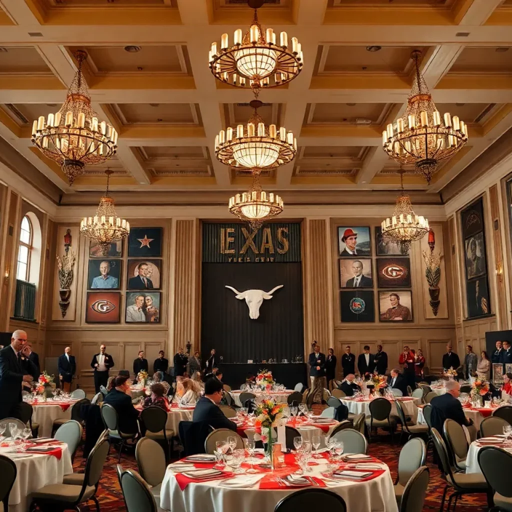 A grand ballroom celebration honoring Texas football coaching legends