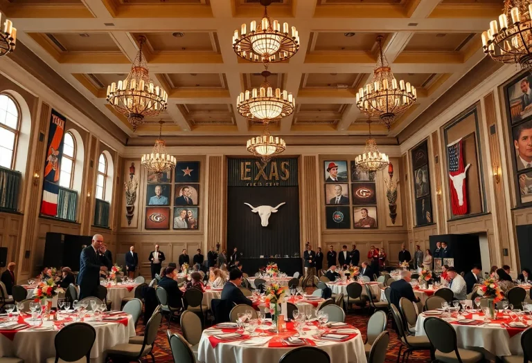 A grand ballroom celebration honoring Texas football coaching legends