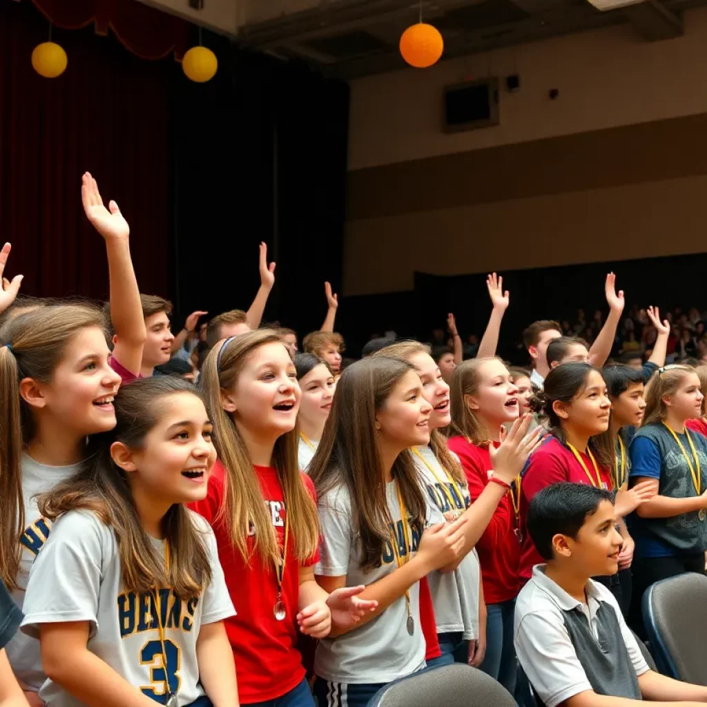 Celebration of high school sports awards with young athletes in an award ceremony setting.