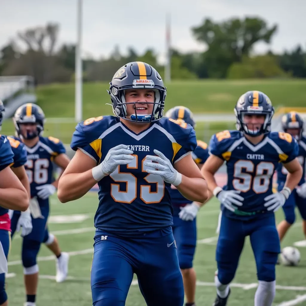 Central Ohio high school football players practicing in a supportive environment.