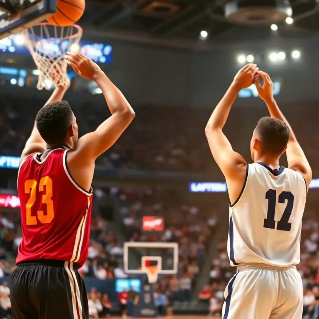 Basketball players preparing to shoot on the court