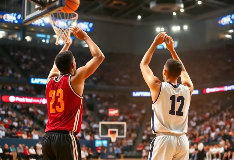 Basketball players preparing to shoot on the court
