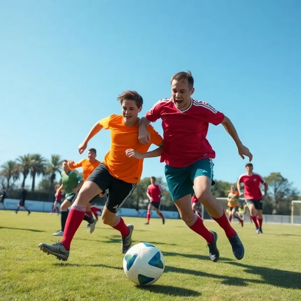 City High boys soccer team playing in a competitive match