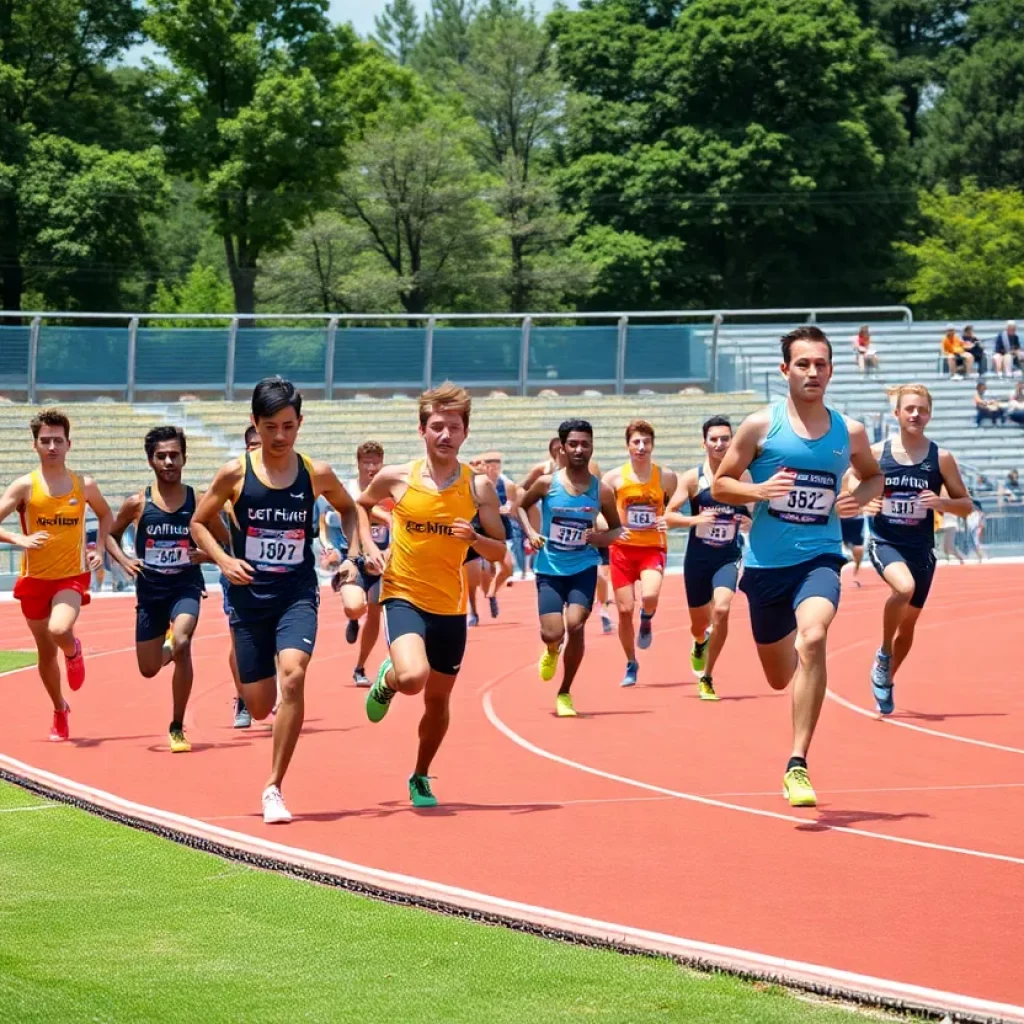 Athletes competing in track and field events, showcasing speed and determination.