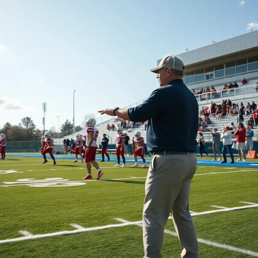Colonie High School football practice with players and coach