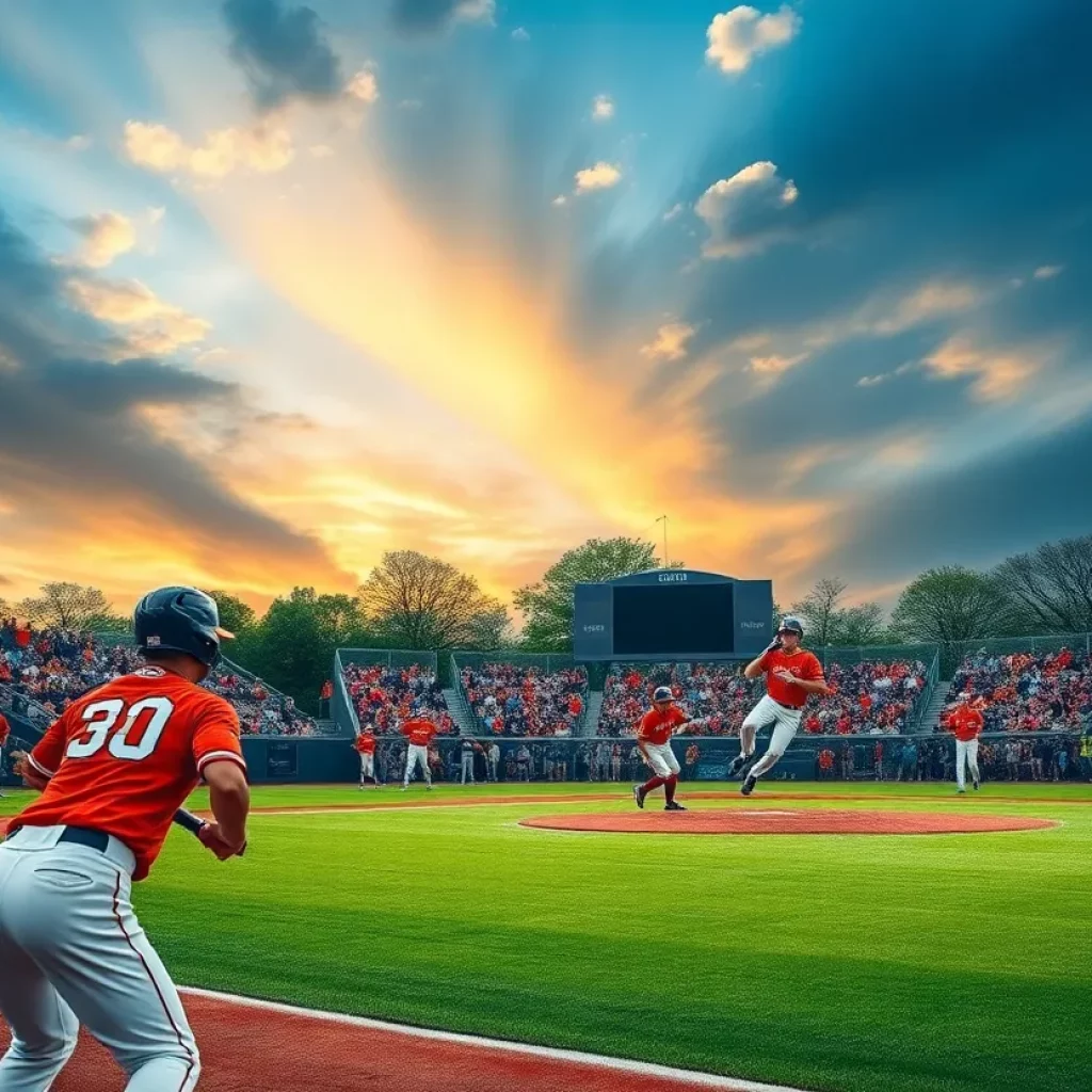 High school baseball players in action on a field
