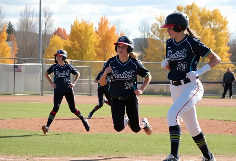 High school softball players in action during a fall game in Colorado