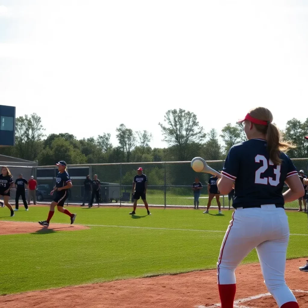 Players competing during the high school softball playoffs