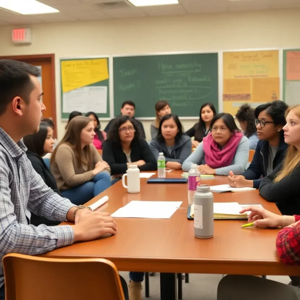 Parents and educators discussing safety measures in a school community meeting.