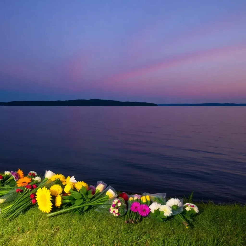 Flowers by the lakeside symbolizing remembrance