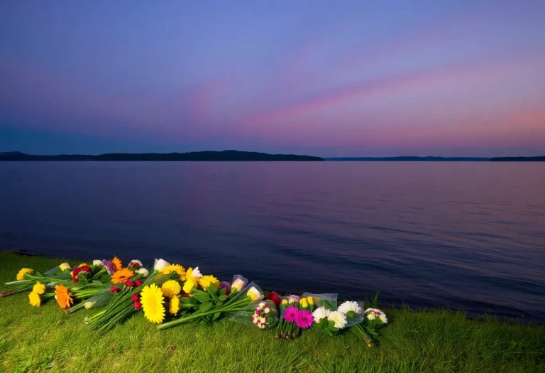 Flowers by the lakeside symbolizing remembrance