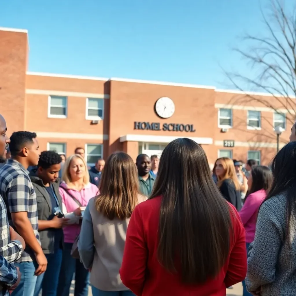 Community members discussing safety around a school